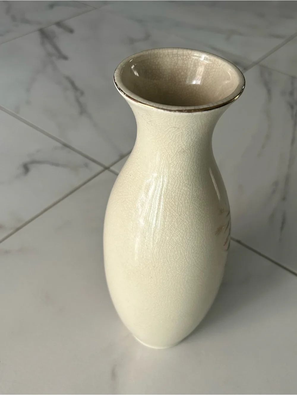 Cream Floral Ceramic Vase with Orange and Multicolor Motif